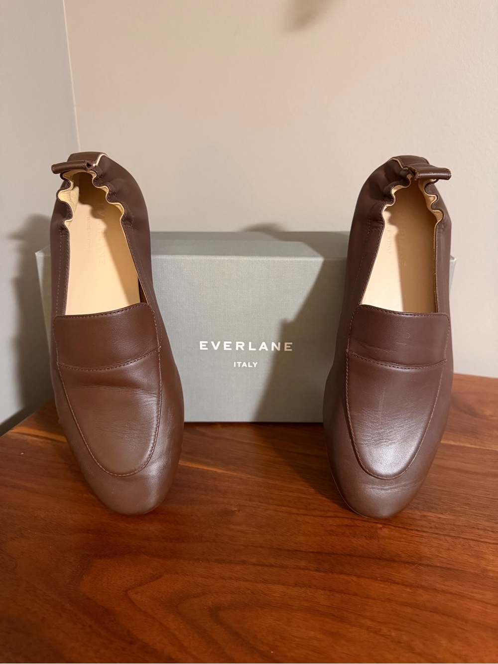 Everlane Dark Brown Leather Elastic-Back Penny Loafers